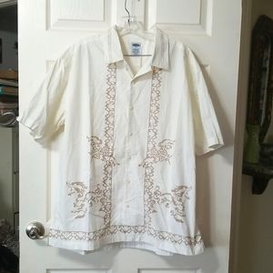 OLD NAVY Men's Large Tropical Cuban Guayabera Shirt Size XL